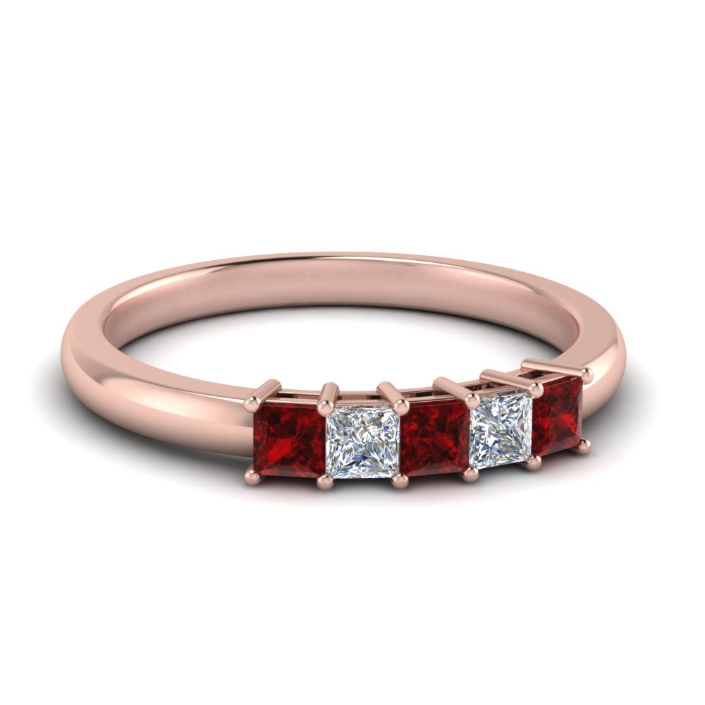 0.50-ct.-princess-cut-5-stone-anniversary-band-with-ruby-in-FD8008PRB 0.50CTGRUDR-NL-RG